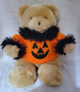 12" Brown TEDDY BEAR Plush MICHAELS STORE  Removable Pumpkin Sweater Halloween  - Picture 1 of 10