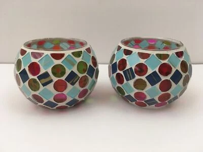 Candle Holder Mosaic Bowls Home Made Stained Glass Mosaic Bowl Holders - 2 PACK - Image 1 of 4
