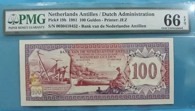 1981 Netherlands Antilles 100 Gulden PMG66 EPQ <P-19b> GEM UNC  - Image 1 of 4