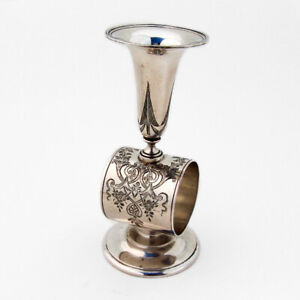 Engraved Footed Napkin Ring Bud Vase Wendt Sterling Silver 1870 Mono