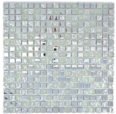 Mosaico Tessere vetro traslucido cristallo argento satinato 92-0217_f |10 foglie - Immagine 1 di 4