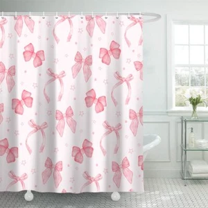 Cute Shower Curtain Pink Bow Shower Curtains for Bathroom Modern Aesthetic Fa... - Picture 1 of 6