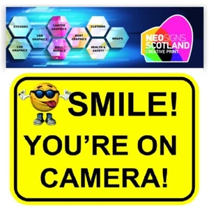 Smile You're on Camera Stickers X2 - Stickers Safety Laminated Various Sizes - Picture 1 of 12