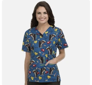 Med Couture Unisex On The Mend V-Neck X-Ray Bear Print Scrub Top Size XL. - Bild 1 von 14