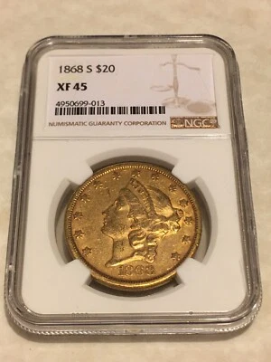 1868-S $20 NGC XF45 Liberty Double Eagle Gold Coin nice strike sharp (no PCGS) - Image 1 of 2