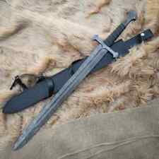 Custom Handmade Damascus Steel Hunting Sword with Leather Sheath
