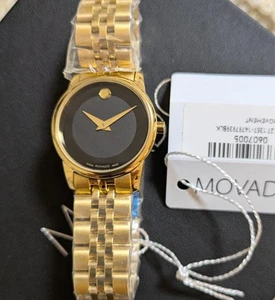 Movado Museum Classic 0607005 unused Black Dial Gold Watch Stainless Steel w/Box - Picture 1 of 11