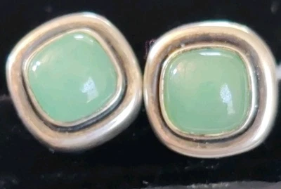 Pendientes de diseñador Sadye L Vassil firmados SLV 925 plata esterlina jade cabujón Foto 1 de 4