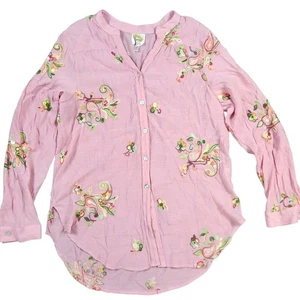 Fig and Flower Embroidered Blouse Top XL Long Sleeve Pink Floral Casual Fall - Picture 1 of 6