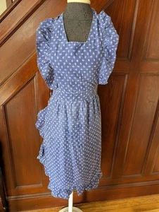 Vintage blaues Prärie Schürzenkleid mit Rüschenärmeln & Bindeband hinten - Bild 1 von 4