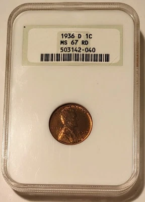 1936 D Lincoln Wheat Cent MS67 RED NGC Toned OH - Image 1 of 4