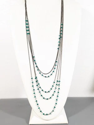 Collar gris metálico verde facetado cuentas capas multi cadena estilo gótico vintage Foto 1 de 4