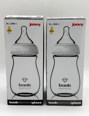 Joovy Glass Baby Bottle Boob Diamond 8oz 240ml 3M+ Wide Deep Nipple Anti-Colic - Image 1 of 4