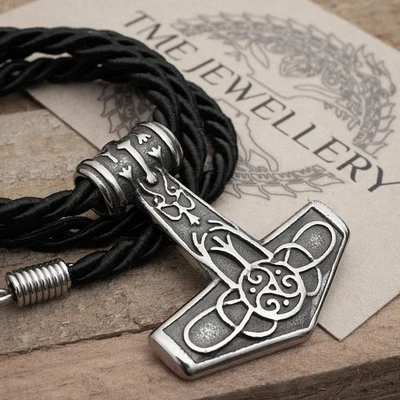 Viking Necklace Thors Hammer Pendant Stainless Steel Mens Jewellery - Image 1 of 4