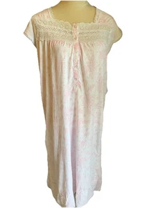 Maidenform ärmelloses Nachthemd in voller Länge rosa weiß Ösen & Spitze Größe M - Bild 1 von 7