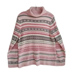 Croft & Barrow Rollkragenpullover Damen M rosa & grau Streifen weicher Pullover - Bild 1 von 9