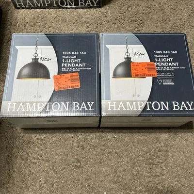 NEW 2PK HamptonBay Talullah 1-Light Matte Black Pendant w/Gold Interior NEW - Image 1 of 4