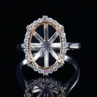 Oval 14×10mm Lab Diamond Lady Halo Solitaire Ring Semi Mount 10K Multicolor Gold - Image 1 of 4