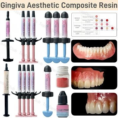 Dental Gingiva Aesthetic Resin Gum Pink 3D Composite Resin Syringe Adhesive Kit
