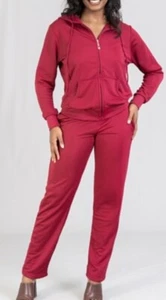 Women 2 Piece Jogging Set Bottom Hooded Track Suit New Meduim Color Burgundy - Picture 1 of 1