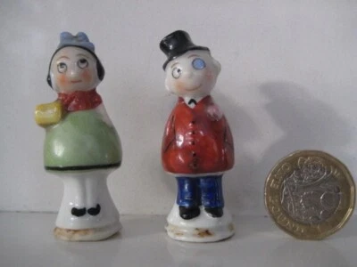 GERMAN ART DECO PORCELAIN PIN CUSHION HALF DOLLS LADY & MAN #6274/1 GOOGLE EYED - Image 1 of 4