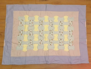 handmade baby cot quilt in light blue, beige flannelette - Picture 1 of 6
