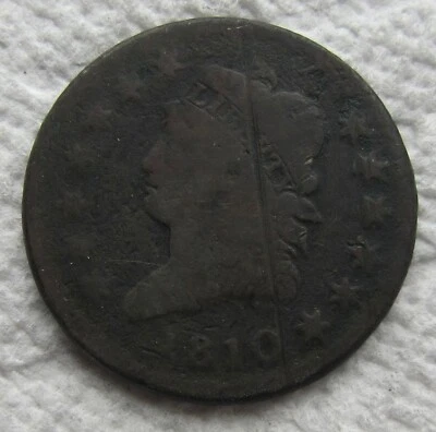 1810  Classic Head Large Cent Rare Key Date Type Coin VG + Corroded Scratched - Image 1 of 4