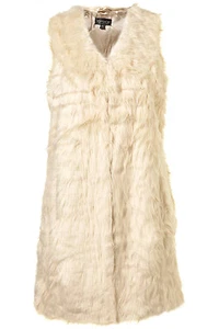 New TOPSHOP faux fur shaggy long line gilet UK 8 in Cream - Picture 1 of 1
