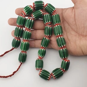 Stunning Vintage Venetian Style Big Green Chevron Beads Strands - Picture 1 of 21