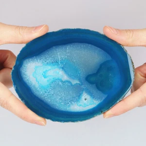 4.7" Sky Blue Agate Coaster Polished Crystal Slice Druzy Geode Home Decor 143g - Picture 1 of 4