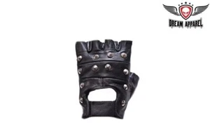 Studded Fingerless Motorcycle Gloves, Black Genuine Leather – Rugged Biker Style - Bild 1 von 6
