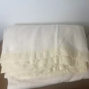 Vintagel Blanket Off White Satin Trim 102" x 90" Ivory Bedding - Picture 1 of 4