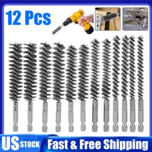12Pcs 1/4" Hex Shank Stainless Steel Bore Cleaning Brushes Set for Power Drill - Picture 1 of 15