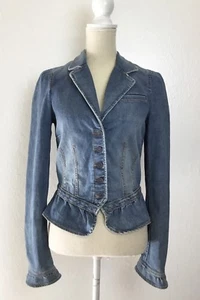 JUICY COUTURE Denim Blazer Jacket Top Size M - Picture 1 of 9