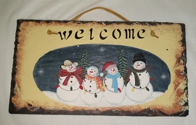 Muñeco de Nieve Letrero de Bienvenida Pizarra 12x6.5" - 4 Muñecos de Nieve Felices Árboles de Navidad Luces Foto 1 de 4