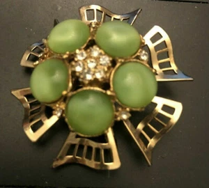 GIADEITE TRASLUCIDA vintage? GIADA ? VETRO ? Spilla tono oro - Foto 1 di 3