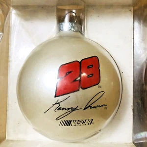NASCAR Sammler Kenny Irwin Jr. #28 weiße Glaskugel Weihnachtsschmuck NEU - Bild 1 von 4