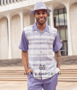 NUEVO Conjunto de 2 piezas para caminar de verano Montique para hombre traje de ocio ajuste regular lavanda 2512 - Imagen 1 de 2