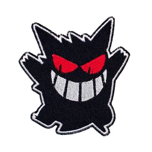 Gengar Pokemon stilisiert voll bestickt Aufnähen & Aufbügeln Patch schwarz weiß rot - Bild 1 von 2