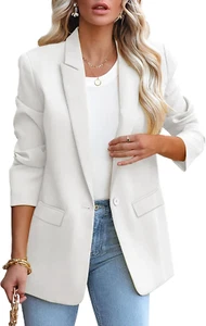 Womens Casual Loose Blazers Long Sleeve Pockets Work Office Jacket Blazer - Picture 1 of 6