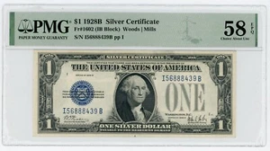 1928-B $1 SILVER CERTIFICATE CAU 58 PMG - Picture 1 of 4