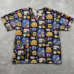 Halloween Scrub Top Sz Medium Barco Uniforms Nurse Vet Pumpkins Ghosts Owls Cats - Picture 1 of 6