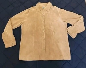 Chicos Design Shirt Womans Sz 2 US L/12-L/14 Brown Suede Button Up Shacket - Picture 1 of 14