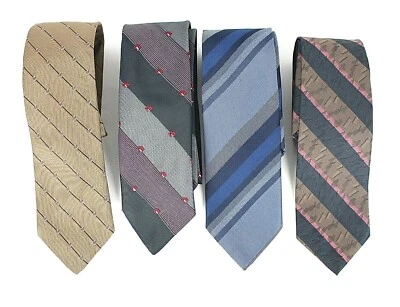 Lote de 4 corbatas de diseñador Damon para hombre a rayas azul marrón L-54 57 W-3 nuevas sin etiquetas Foto 1 de 4