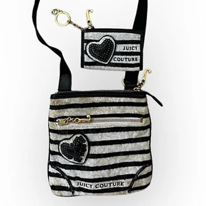 Y2K Juicy Couture Striped Velour Cross Body Bag Small Satchel Purse With Wallet - Picture 1 of 8