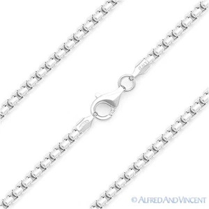 Solid 925 Italy Sterling Silver Mens Round Box 1.8mm Link Italian Chain Necklace - Picture 1 of 2