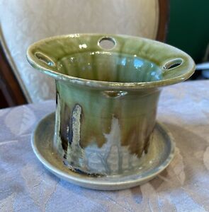 Studio Pottery Toothbrush & Toothpaste Holder Drip Dish Signed