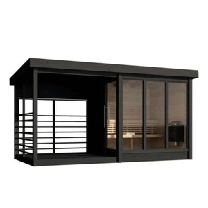 The KeiCo Kallie Outdoor Sauna with Terrace – 4 Person Nordic Spruce Garden Spa - Picture 1 of 9