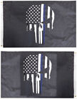 Usa Thin Blue Line Puniser Double Sided 100D Woven Poly Nylon 2X3 2'X3' Flag