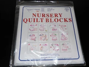 Jack Dempsey Stamped White Nursery Quilt Blocks 9"X9" 12/pkg-Girl Bonnet 300 21 - Picture 1 of 3